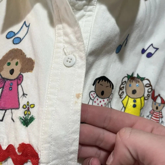 Ol' Paint Hand Painted Sunday School Children Button Shirt Women's XL Cotton Fun - Picture 11 of 12